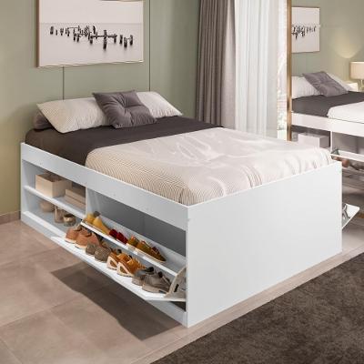 Cama Casal Box Sapateira Tien Design MDP MDF Branco 144CM Framar