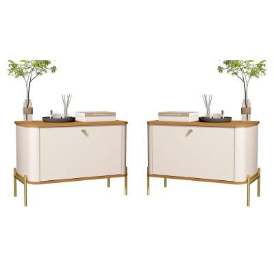Conjunto Mesa de Cabeceira Âmbar Off White Nature MDF Bechara Móveis