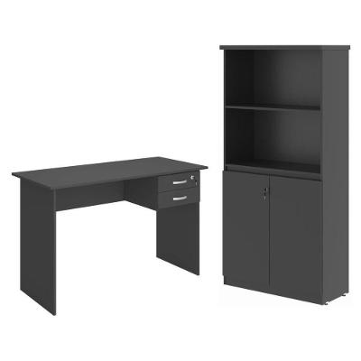 Escrivaninha e Armário de Escritório Mesa de Computador Faroé 2 Portas 2 Gavetas MDP 120CM Preto
