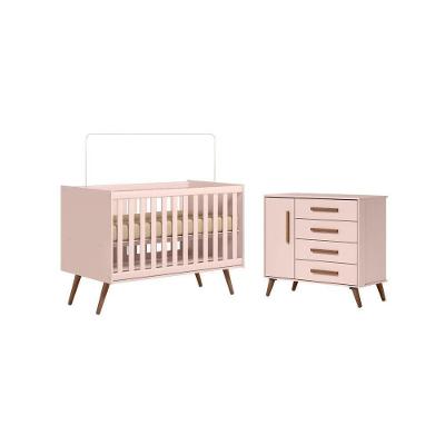 Berço Americano Mini Cama Gaia Retrô MDP Rosa Infantil Qmovi