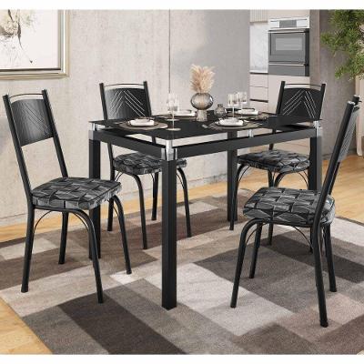 Conjunto Mesa de Jantar 151 Malva 4 Lugares Tampo Vidro Preto Mosaico Silver 107CM Combo Stock
