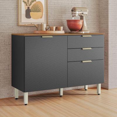 Balcão de Cozinha Ícone Grafito Prime 1 Porta 2 Gavetas MDF-MDP 120CM Amendola Touch-Grafite Prime