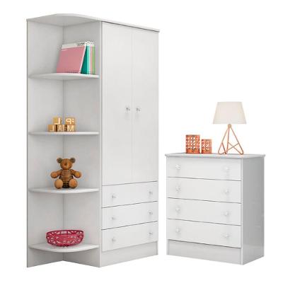 Conjunto Guarda Roupa e Cômoda Parma 2 Portas 4 Gavetas Branco Qmovi