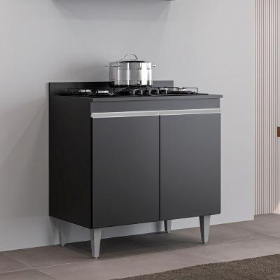 Balcão Cooktop Para Cozinha 2 Portas Com Tampo Prateleira Em Mdp Cor:preto