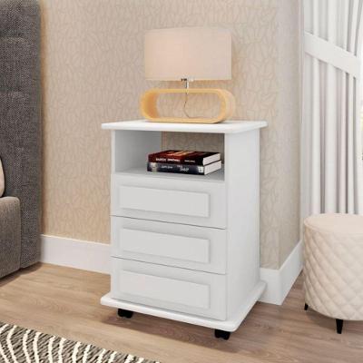 Mesa de Cabeceira Ravel 3 Gavetas MDF MDP Branco RV Móveis 41CM 58CM