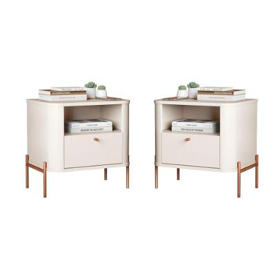 Conjunto Mesa de Cabeceira Villa Savana 1 Gaveta MDF Off White Bechara Móveis