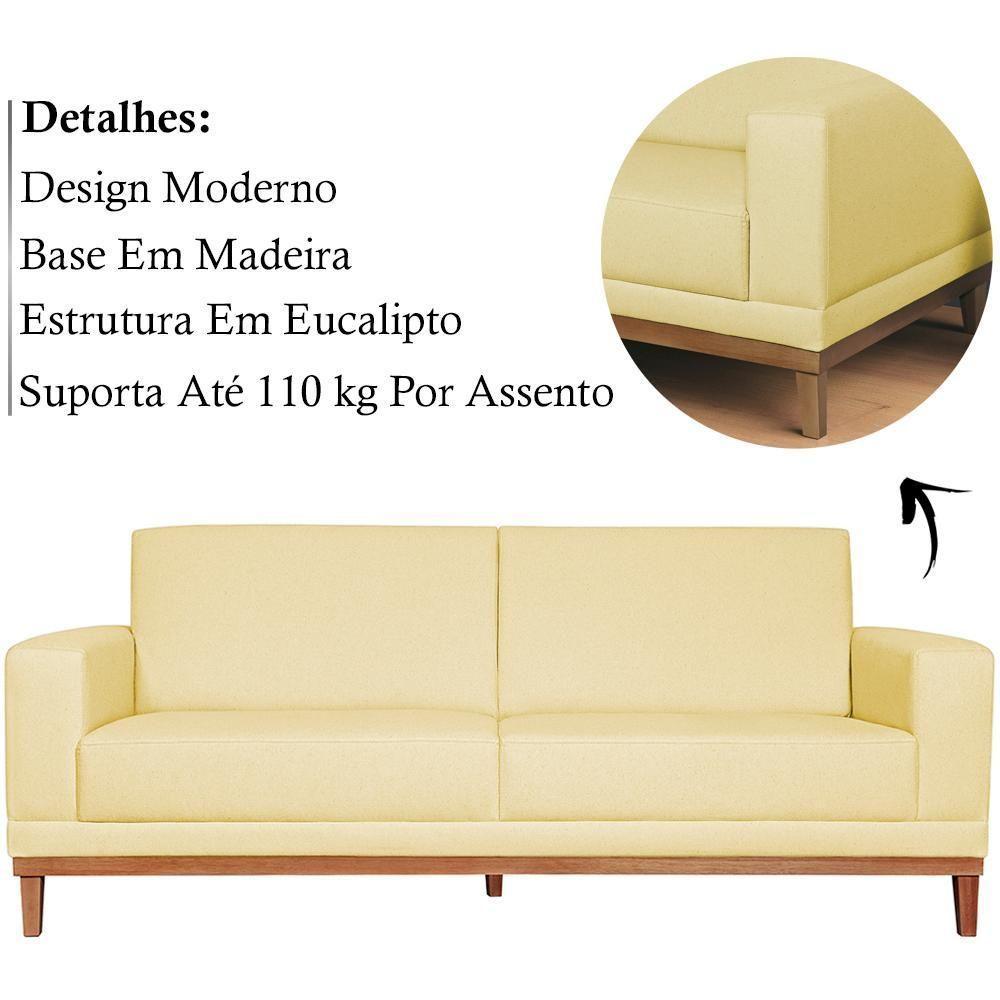 Sofa 3 Lugares 180 Cm Crons Suede Bege Vazzano Bege - 7