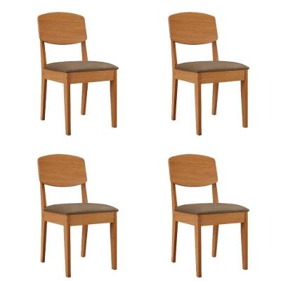 Conjunto com 4 Cadeiras para Sala de Jantar Copper Mdf Veludo Capuccino Naturalle Moderna