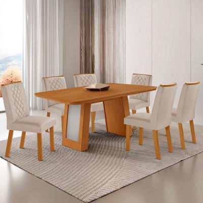 Conjunto de Jantar Carolina Laminado 6 Lugares Tampo MDF Creme Off White 180CM Moderna