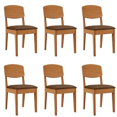 Conjunto com 6 Cadeiras para Sala de Jantar Copper MDF Veludo Marrom Naturalle Moderna