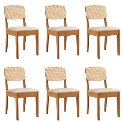 Conjunto com 6 Cadeiras Sala de Jantar Copper Premium MDF Veludo Creme Moderna