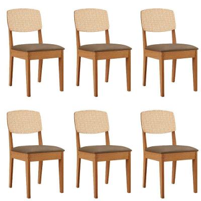 Conjunto com 6 Cadeiras para Sala de Jantar Copper Premium MDF Marrom Moderna