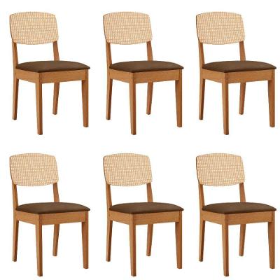 Conjunto com 6 Cadeiras Copper Premium MDF Veludo Marrom Moderna
