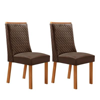 Conjunto com 2 Cadeiras Carolina MDF Veludo Marrom Moderna Mobília