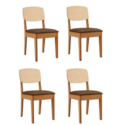 Conjunto com 4 Cadeiras para Sala de Jantar Copper Premium MDF Veludo Marrom Naturalle Moderna