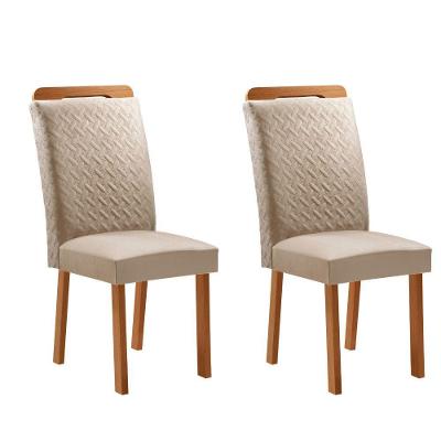 Conjunto 2 Cadeiras Aline MDF Veludo Creme Naturale Moderna 56CM