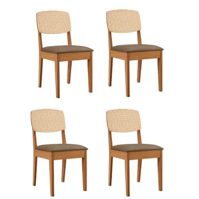 Conjunto com 4 Cadeiras para Sala de Jantar Copper Premium Mdf Veludo Capuccino Naturalle
