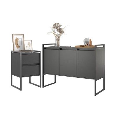 Buffet e Gaveteiro Conjunto de Escritório Industrial MDP Preto Onix Plata Móveis