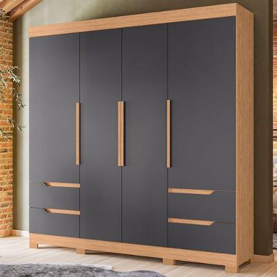 Guarda Roupa Casal Flora 4 Portas de Bater 4 Gavetas MDP Freijó Titanium