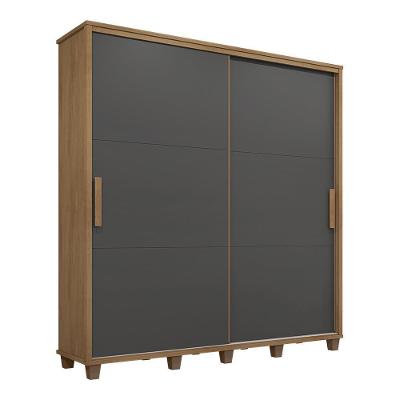 Guarda Roupa Casal Linha Dourada 2 Portas Correr 4 Gavetas Cinamomo Grafite RV Móveis