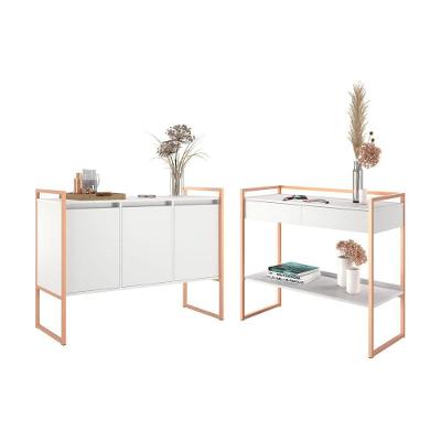 Conjunto de Buffet e Aparador Rima Industrial 3 Portas 1 Gaveta MDP Brancocobre Plata Móveis