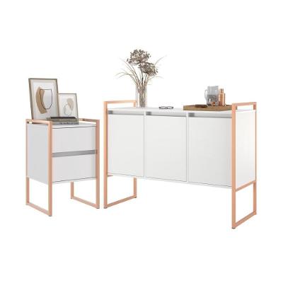 Buffet e Gaveteiro Taos Industrial 3 Portas 2 Gavetas MDP Branco Plata Móveis