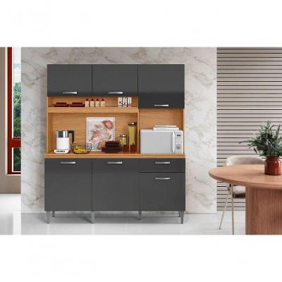 Kit Cozinha Compacta Siena 6 Portas 1 Gaveta 160CM Cinamomo e Grafite Aramóveis