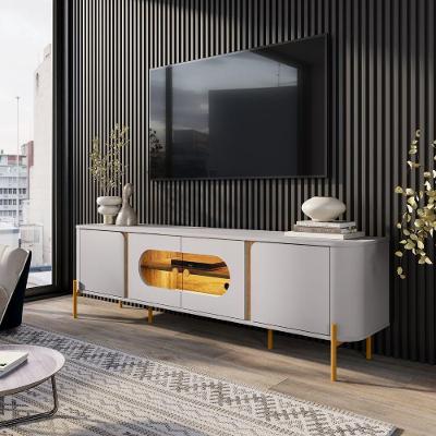 Rack Lince para TV 75 Polegadas 180CM MDF-MDP com Iluminação LED Off White Bechara Móveis