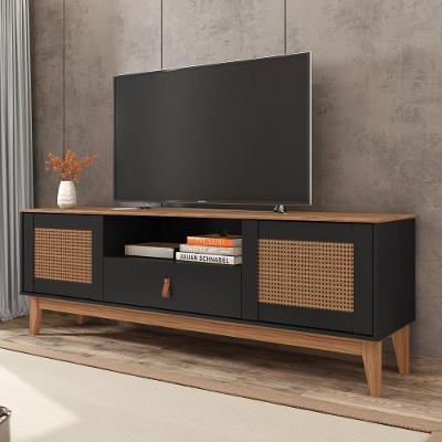 Rack para TV Rack para TV 1.6 Gabriela Efeito Palha 60 Preto Noce MDF-MDP Casa D Móveis