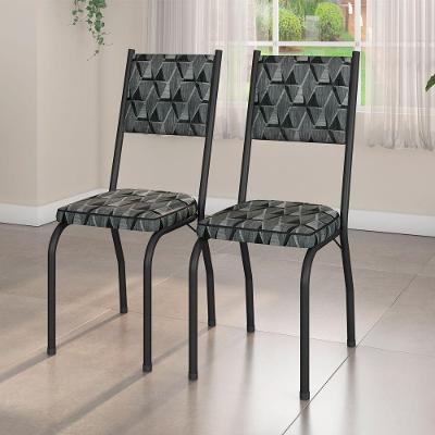 Kit 2 Cadeiras de Jantar 258 SF Aço Tubular Assento Sintético Preto Mosaico Silver