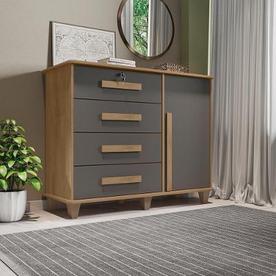 Cômoda Atlas 4 Gavetas MDF MDP Puxador MDF Cinamomo Grafite RV Móveis