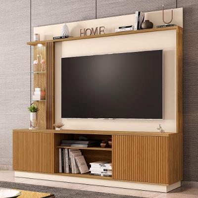 Home para TV TH SHOP 70" 201CM MDP com LED Ripada Cinamomo Off White Bechara Móveis