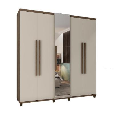 Guarda Roupa Casal Âmbar 5 Portas de Bater 3 Gavetas com Espelho Freijó Off White RV Móveis