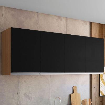 Armário Aéreo Calion 160CM 4 Portas MDP Porta de Bater Amêndoa Preto