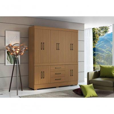 Guarda Roupa Casal Monaco 10 Portas de Bater 3 Gavetas MDP Amadeirado Atacama