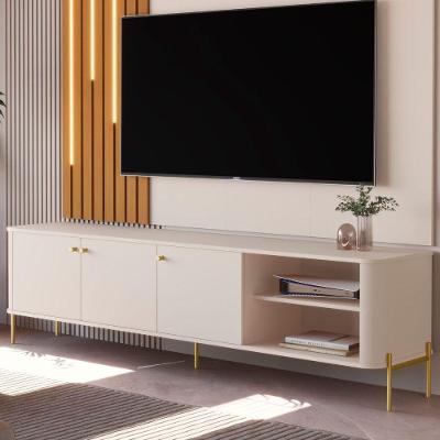 Rack Valen Bancada Tucupi para TV 70 Polegadas MDP Off White Dourado Bechara Móveis