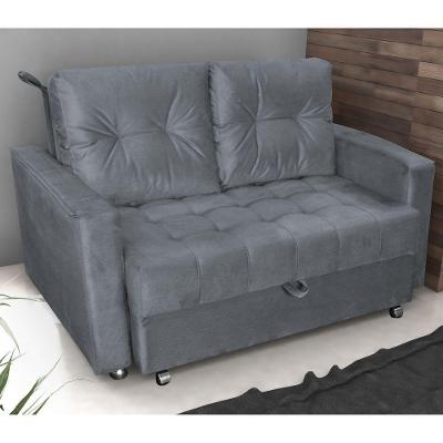 Sofá Cama Pérola 2 Lugares Retrátil 140CM Cinza Veludo Matrix