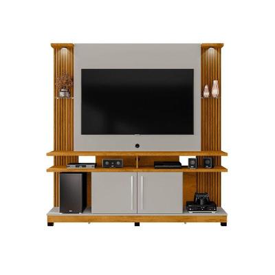 Home para TV Verona 55 Polegadas MDF com Iluminação LED Ripado Nature Off White Bechara Móveis