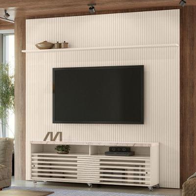 Conjunto de Painel e Estante Villa Monte Claro Off White para TV 75 Polegadas MDP Madetec Móveis