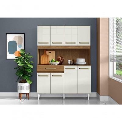 Kit Cozinha Cleo 8 Portas 1 Gaveta MDF MDP 220CM Off White Amplo Espaco Atacama