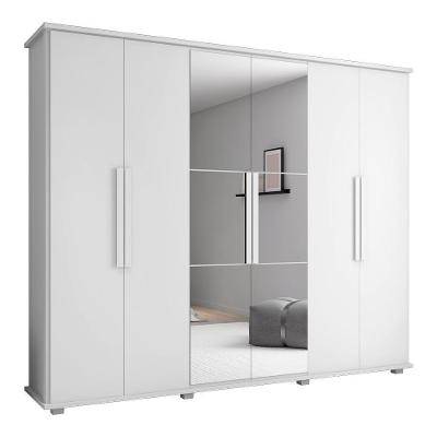 Guarda Roupa Casal Siena 6 Portas Bater 4 Gavetas MDP MDF com Espelho Branco RV Móveis