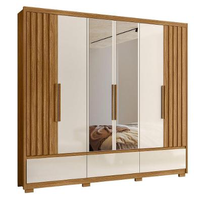 Guarda Roupa Casal Natura 6 Portas de Bater 5 Gavetas MDP Freijó-Off White Moval Móveis