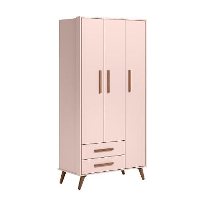 Guarda Roupa Infantil Bruma Nobre 3 Portas Giratória 2 Gavetas Retrô Rosa Qmovi