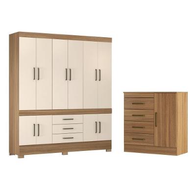 Conjunto de Guarda Roupa e Cômoda Casal Cairo 10 Portas 4 Gavetas MDP Amêndola Off White Demóbile