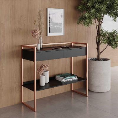 Aparador com Prateleira Dexter Industrial 1 Gaveta 110CM Preto e Cobre Plata Móveis