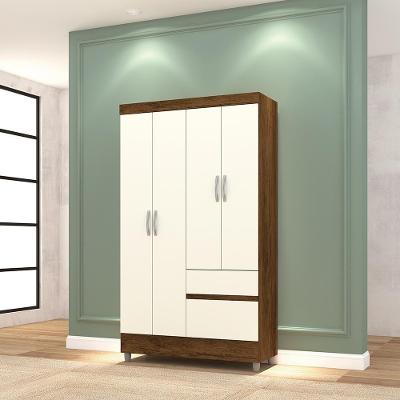 Guarda Roupa Casal Rima 4 Portas de Bater 2 Gavetas Imbuia- Champanhe Vila Rica