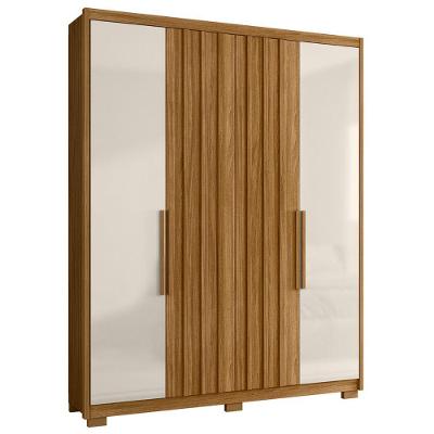 Guarda Roupa Solteiro Yara 4 Portas de Bater 3 Gavetas MDP Freijó Off White Moval Móveis