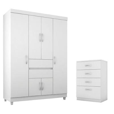 Conjunto de Guarda Roupa e Cômoda Otto para Quarto 6 Portas 6 Gavetas Branco Rosa Demóbile