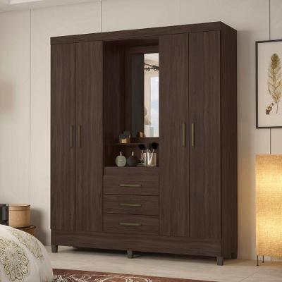 Guarda Roupa Casal Verona 4 Portas 3 Gavetas com Espelho MDP Cafe Touch Demóbile