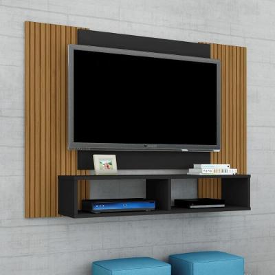Painel para TV Ouren 48 120CM MDP Preto Pintura 3D Ripada Bechara Móveis